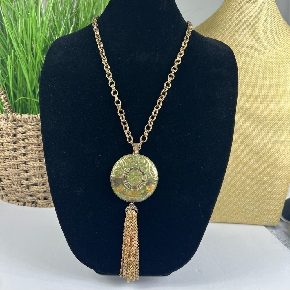 Chico's necklace gold tassel Art Deco